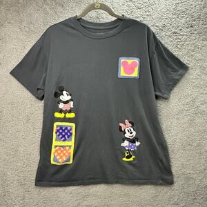 Disney Freeze Women's XL‎ Gray T-Shirt Knitted Squares Micky Mini Mouse Casual